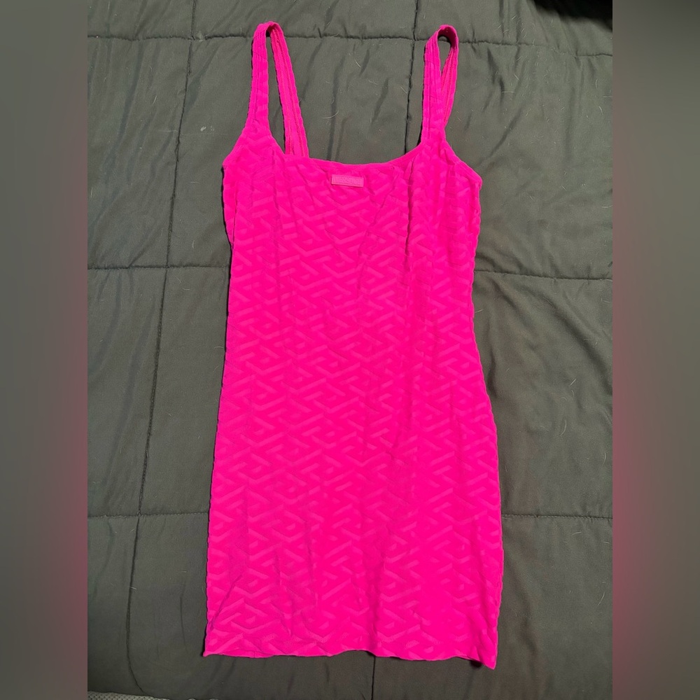 Versace La Greca pink mini dress
